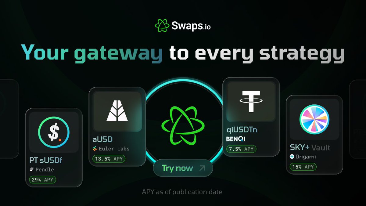 swaps_io's tweet image. Protocols don’t need to reinvent the wheel with new #dApps.

Swaps Market connects their strategies directly to users — #automated, #cross-chain, transparent.

One marketplace, endless reach.
👉 swaps.io/market