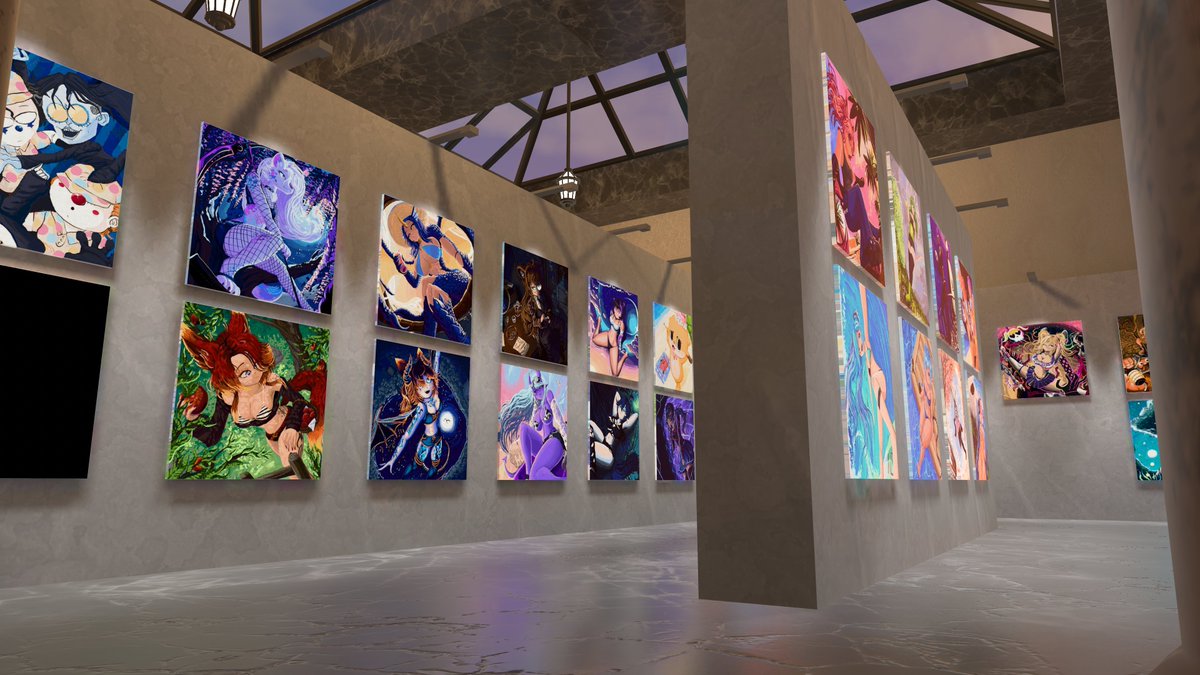 Took some pictures of my gallery world! 

This is my VRchat Art Gallery
All paintings in this world is done inside VRChat using a canvas prefab.

World: Dull's VR art Gallery
Author: Dull Dummy
Link:
vrchat.com/home/launch?wo…

tell me what you think! &lt;3
#VRChat_world紹介 #vrchat