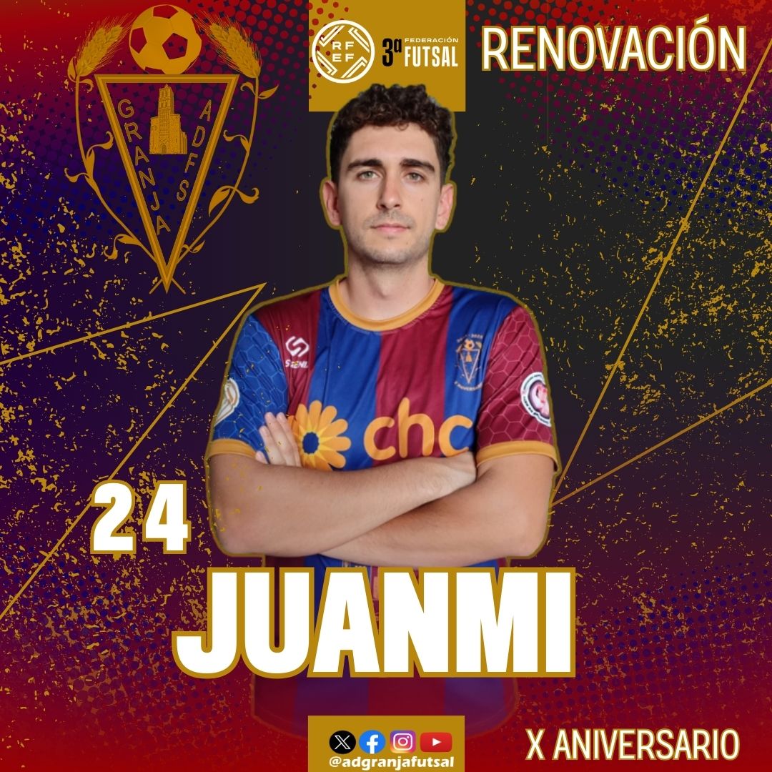 🔴🔵 RENOVACIÓN
👨🏾‍✈️ <a href="/Juanmivm8/">Juanmi Vera Molina</a> otro de los nuestros de toda la vida, seguirá esta temporada y será otro de los capitanes y encargados de hacernos disfrutar con su talento.
⚽ 11ª temporada
✨ Magia, calidad y experiencia al servicio del equipo.
#ADGranjaFutsal #XAniversario