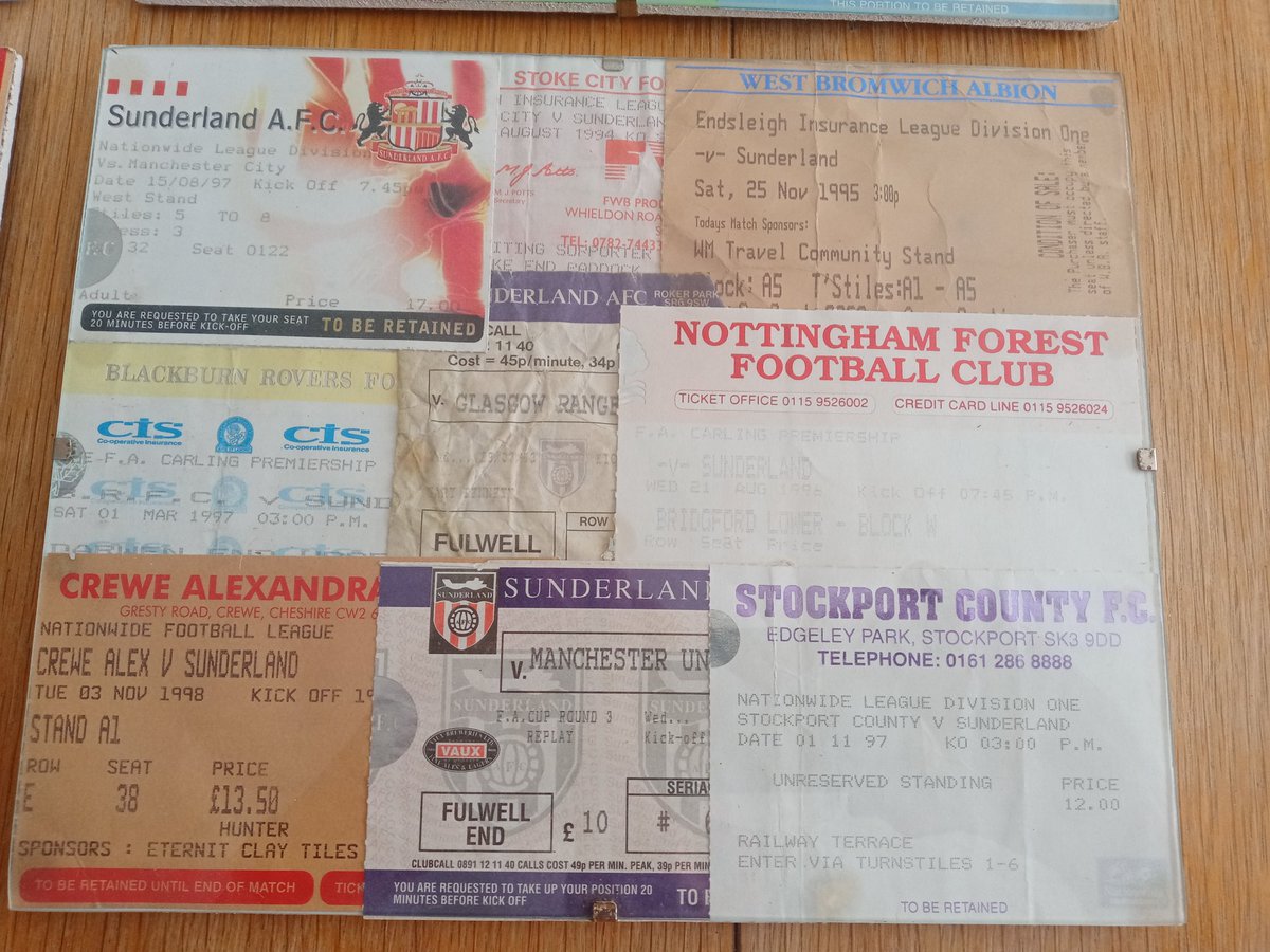 HuntaThePunta2's tweet photo. Some old paper tickets I found in the loft the other day from the 90s. #SAFC #PaperTickets #90sFootball @retrofootballnw @ALS_Fanzine @SunderlandAFC @RokerReport https://t.co/LOAFVHp0Xb