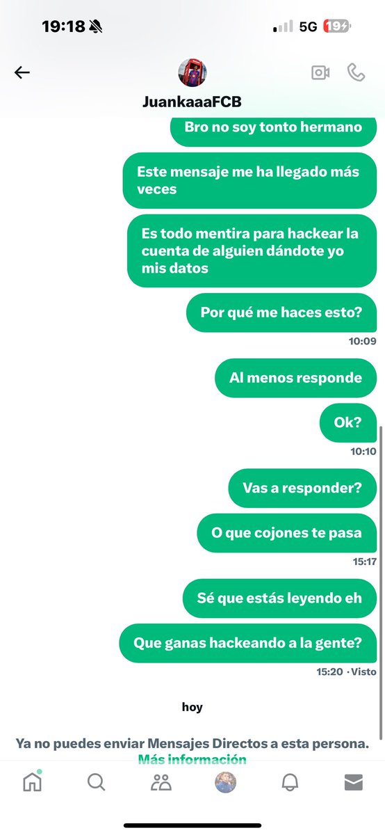 🚨ATENCIÓN🚨

Un hacker esta usando mi cuenta y mandando este mensaje 

NO HAGÁIS CASO.

TE HACKEAN LA CUENTA Y TE LA QUITAN 

Atentos porfavor.

Difusión a esto.