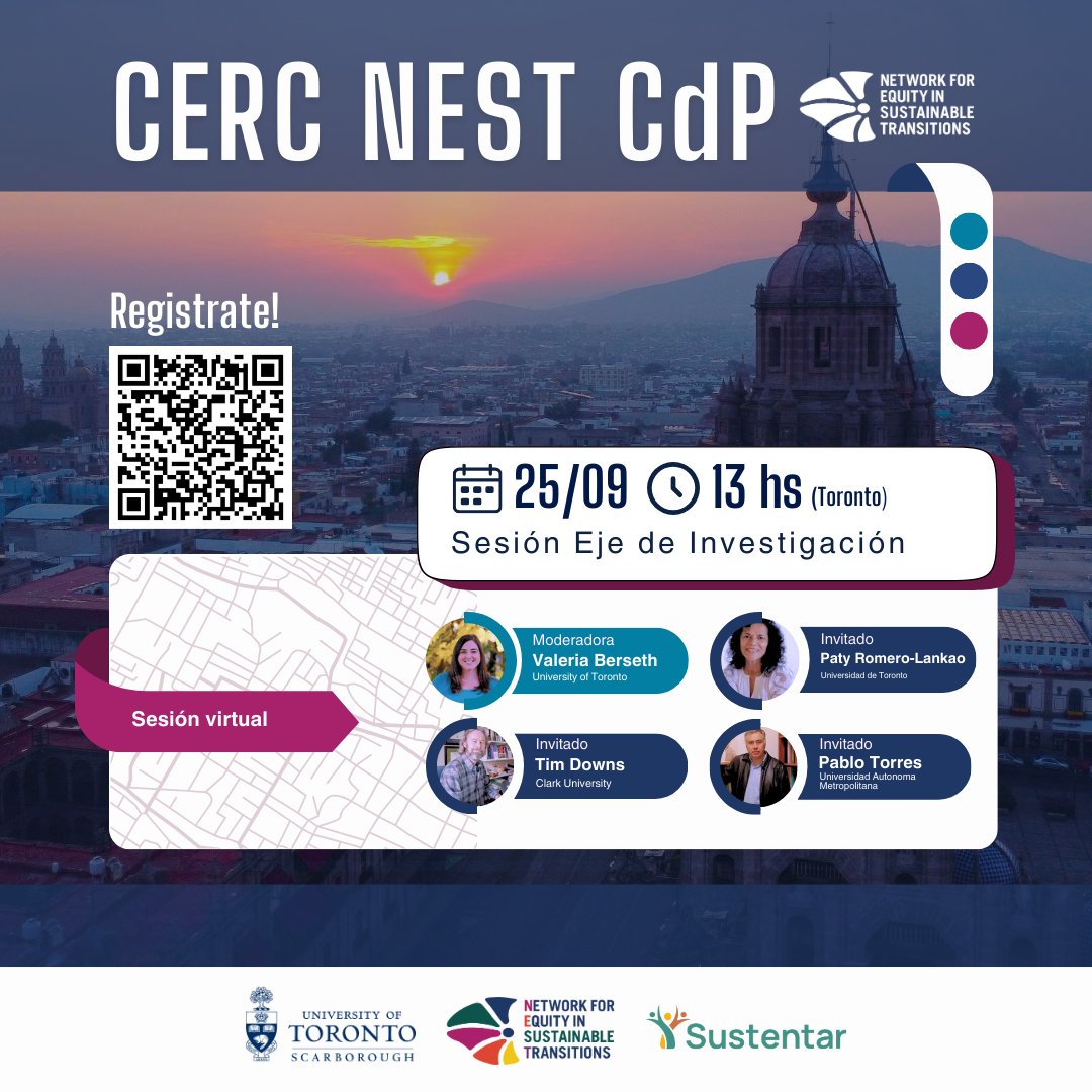 a Comunidad de Práctica CERC NEST te invita a una nueva sesión virtual de su Eje de Investigación.

🗓️ Jueves 25 de septiembre
🕐 13:00 Toronto | 14:00 Buenos Aires | 12:00 Ciudad de México | 10:00 Los Ángeles.

👉 Súmate compártelo: lnkd.in/diDYbU6M