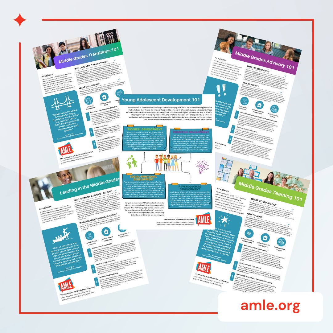 DYK: AMLE has created a new series of community one-pagers that explain core middle school structures, and their benefits to staff, students, and families?

Each is available free to members and can be found under the "About Middle School" menu on amle.org.