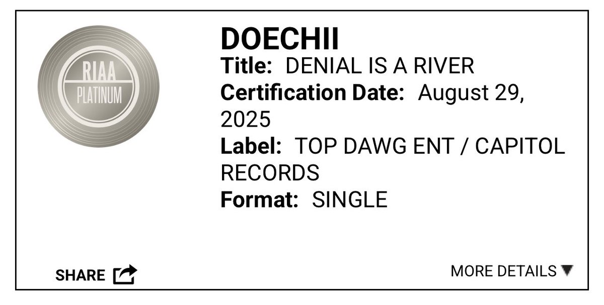 Denial Is A River is certified platinum! Life is crazy