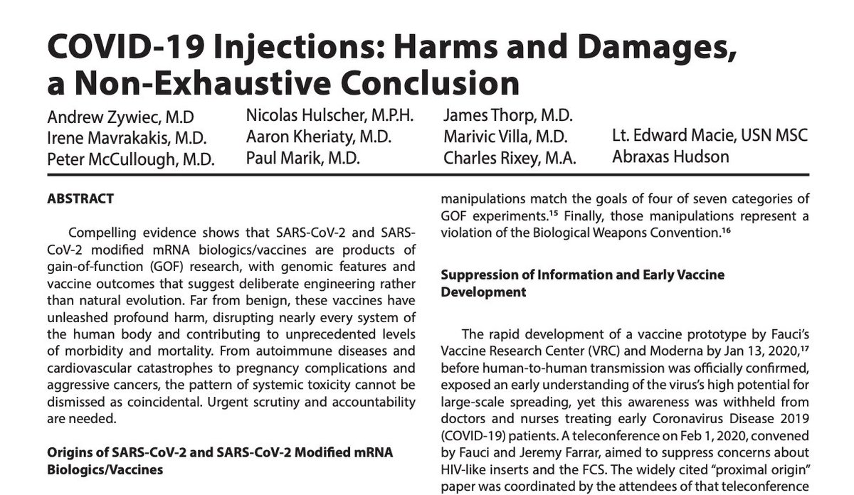 Independent Medical Alliance (@honest_medicine) on Twitter photo The study, 'COVID-19 Injections: Harms and Damages, a Non-Exhaustive Conclusion,' published in the Journal of American Physicians and Surgeons (<a href="/AAPSonline/">Association of American Physicians & Surgeons</a>), brings together the following doctors, researchers, and military data analysts:
Dr. <a href="/AndrewZywiecMD/">Andrew Zywiec, M.D.</a>
Dr. <a href="/IreneMavrakakis/">Irene Mavrakakis, M.D. "CTCCCTTTGTTGTGTTGT"</a> The study, 'COVID-19 Injections: Harms and Damages, a Non-Exhaustive Conclusion,' published in the Journal of American Physicians and Surgeons (<a href="/AAPSonline/">Association of American Physicians & Surgeons</a>), brings together the following doctors, researchers, and military data analysts:
Dr. <a href="/AndrewZywiecMD/">Andrew Zywiec, M.D.</a>
Dr. <a href="/IreneMavrakakis/">Irene Mavrakakis, M.D. "CTCCCTTTGTTGTGTTGT"</a>