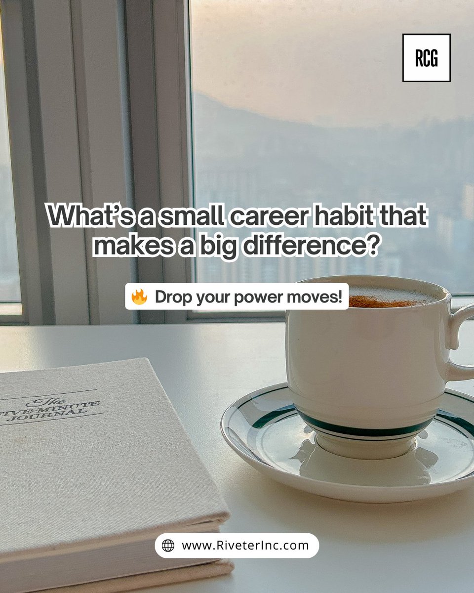 Riveterconsult's tweet image. Small career habits. Big impact. 💼✨ Morning routines, follow-ups, networking… what’s your power move that keeps you ahead? 🚀👇

Follow @Riveterconsult  @rcglifestyle for jobs &amp;amp; career tips. 🌟

#PowerMoveThursday #CareerGrowth #RCGSuccess #WorkSmarter #RCGInsights