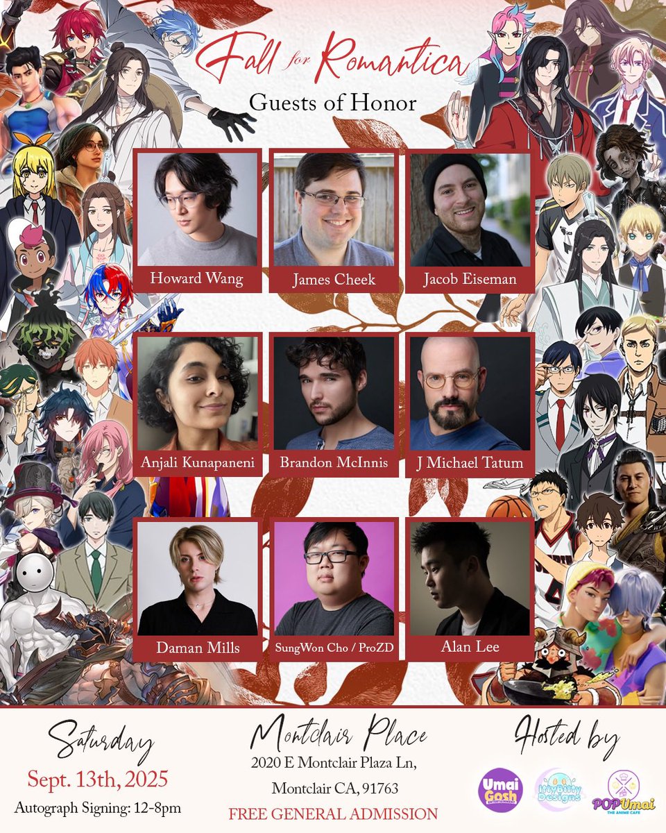 Pop Umai ๐ NITT SUMMER MAYHEM (@pop_umai) on Twitter photo ๐ TOMORROW! ๐
Donโt miss your chance to meet our guests!
<a href="/TheHowardWang/">Howard Wang</a> <a href="/MaybeJamesCheek/">MaybeJamesCheek</a> <a href="/JacobEisemanVA/">Jacob Eiseman</a> <a href="/hereliesanjali/">Anjali Kunapaneni</a>
<a href="/BranMci/">Brandon McInnis is Apollo in EPIC: The Musical!</a> <a href="/JMichaelTatum/">J Michael Tatum</a> <a href="/DamanMills/">Daman Mills</a> <a href="/ProZD/">SungWon Cho</a> <a href="/AlanLeeVO/">Alan Lee - Mystery Saja VA</a>
FREE GENERAL ADMISSION & PARKING!
popumai.com/event-details/โฆ ๐ TOMORROW! ๐
Donโt miss your chance to meet our guests!
<a href="/TheHowardWang/">Howard Wang</a> <a href="/MaybeJamesCheek/">MaybeJamesCheek</a> <a href="/JacobEisemanVA/">Jacob Eiseman</a> <a href="/hereliesanjali/">Anjali Kunapaneni</a>
<a href="/BranMci/">Brandon McInnis is Apollo in EPIC: The Musical!</a> <a href="/JMichaelTatum/">J Michael Tatum</a> <a href="/DamanMills/">Daman Mills</a> <a href="/ProZD/">SungWon Cho</a> <a href="/AlanLeeVO/">Alan Lee - Mystery Saja VA</a>
FREE GENERAL ADMISSION & PARKING!
popumai.com/event-details/โฆ