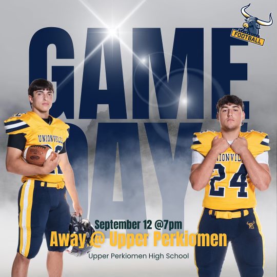 This week we pack up and hit the road for our game at Upper Perkiomen.
Horns up - we can't wait to see you there! 

📍: <a href="/UpperPerkHS/">Upper Perk HS</a> 
⏱️: 7:00PM
🎟️: s2pass.com/app-download
💻: fan.hudl.com/usa/pa/pennsbu…

JV Game: Monday, September 15th &amp; 3:30PM

#UPride #LEAD #NeverSatisfied