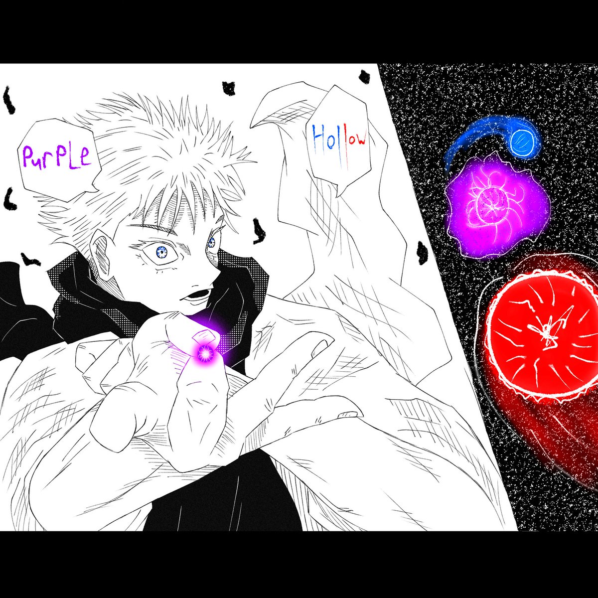 HeyItsMeGoG's tweet image. Redraw of a traditional drawing I did of the 200% Hollow Purple