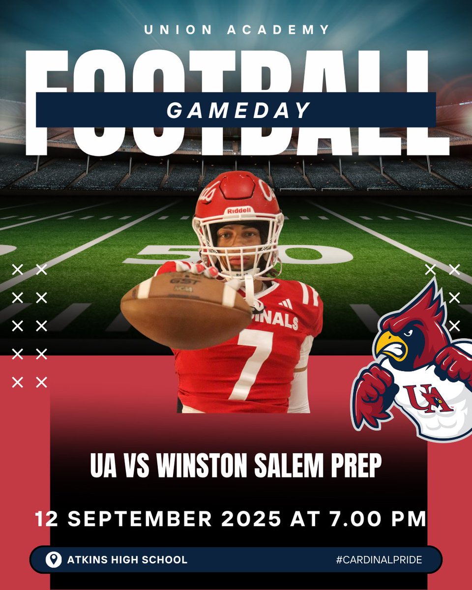 GAMEDAY! UA @ WINSTON SALEM PREP! LET'S GO CARDINALS!
📍ATKINS HIGH SCHOOL
⏲️7:00 PM
🎟️CASH ONLY