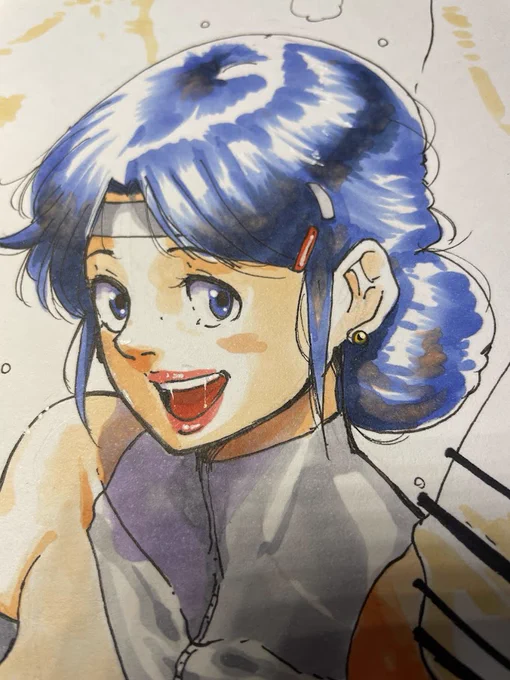 ケント紙にコピック絵。頭が長くなった。