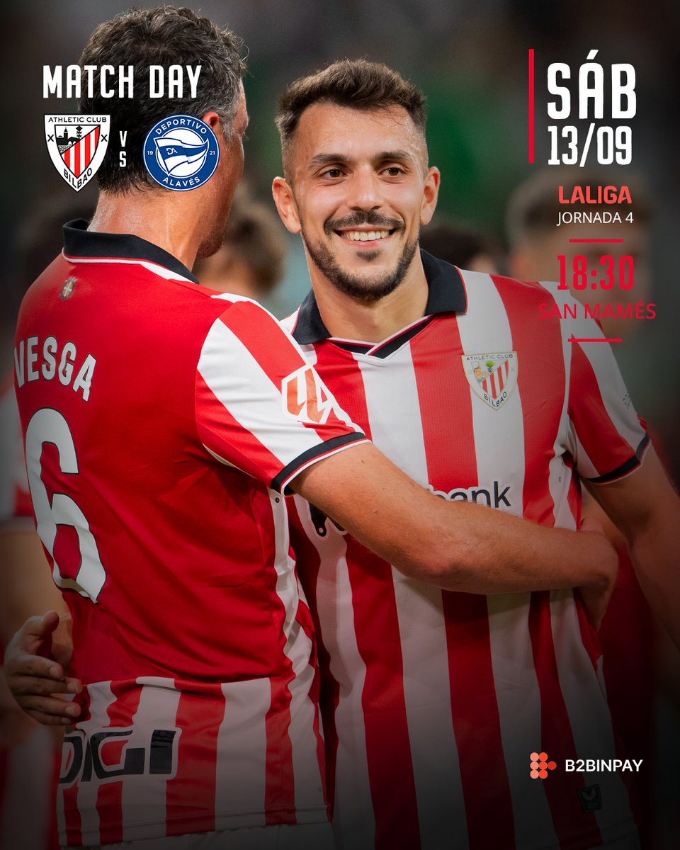 📢 ¡Tarde de derbi en La Catedral! Garaipenaren bila, Athletic.

🆚 <a href="/Alaves/">Deportivo Alavés</a>
🏟️ San Mamés
🕡 18:30 horas
📺 <a href="/MovistarFutbol/">Fútbol en Movistar Plus+</a> 

#AthleticAlavés #AthleticClub 🦁
