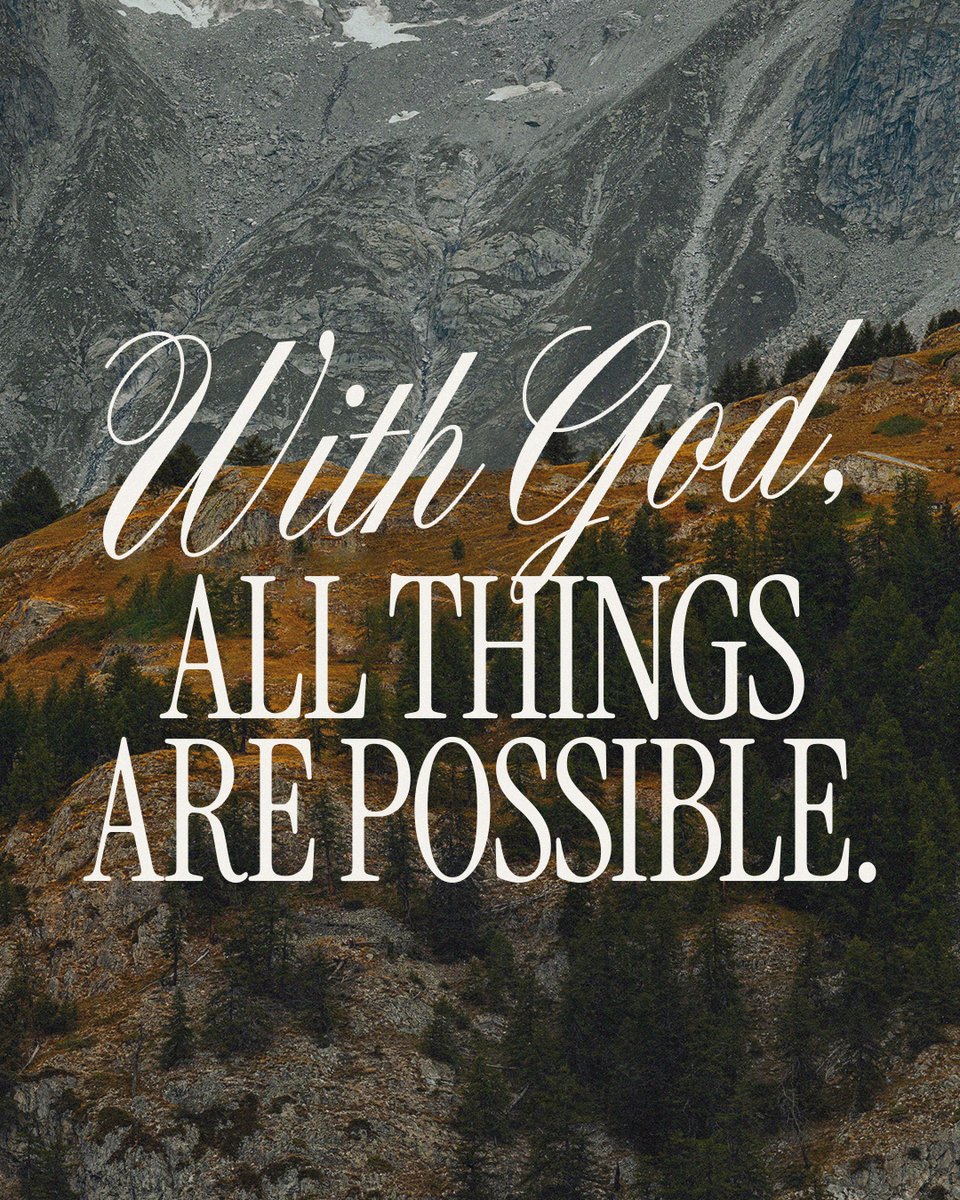 YouVersion's tweet image. Someone needs this today.

“𝘉𝘶𝘵 𝘑𝘦𝘴𝘶𝘴 𝘭𝘰𝘰𝘬𝘦𝘥 𝘢𝘵 𝘵𝘩𝘦𝘮 𝘢𝘯𝘥 𝘴𝘢𝘪𝘥, ‘𝘸𝘪𝘵𝘩 𝘮𝘢𝘯 𝘵𝘩𝘪𝘴 𝘪𝘴 𝘪𝘮𝘱𝘰𝘴𝘴𝘪𝘣𝘭𝘦, 𝙗𝙪𝙩 𝙬𝙞𝙩𝙝 𝙂𝙤𝙙 𝙖𝙡𝙡 𝙩𝙝𝙞𝙣𝙜𝙨 𝙖𝙧𝙚 𝙥𝙤𝙨𝙨𝙞𝙗𝙡𝙚.’” — Matthew 19:26 ESV (Emphasis added)