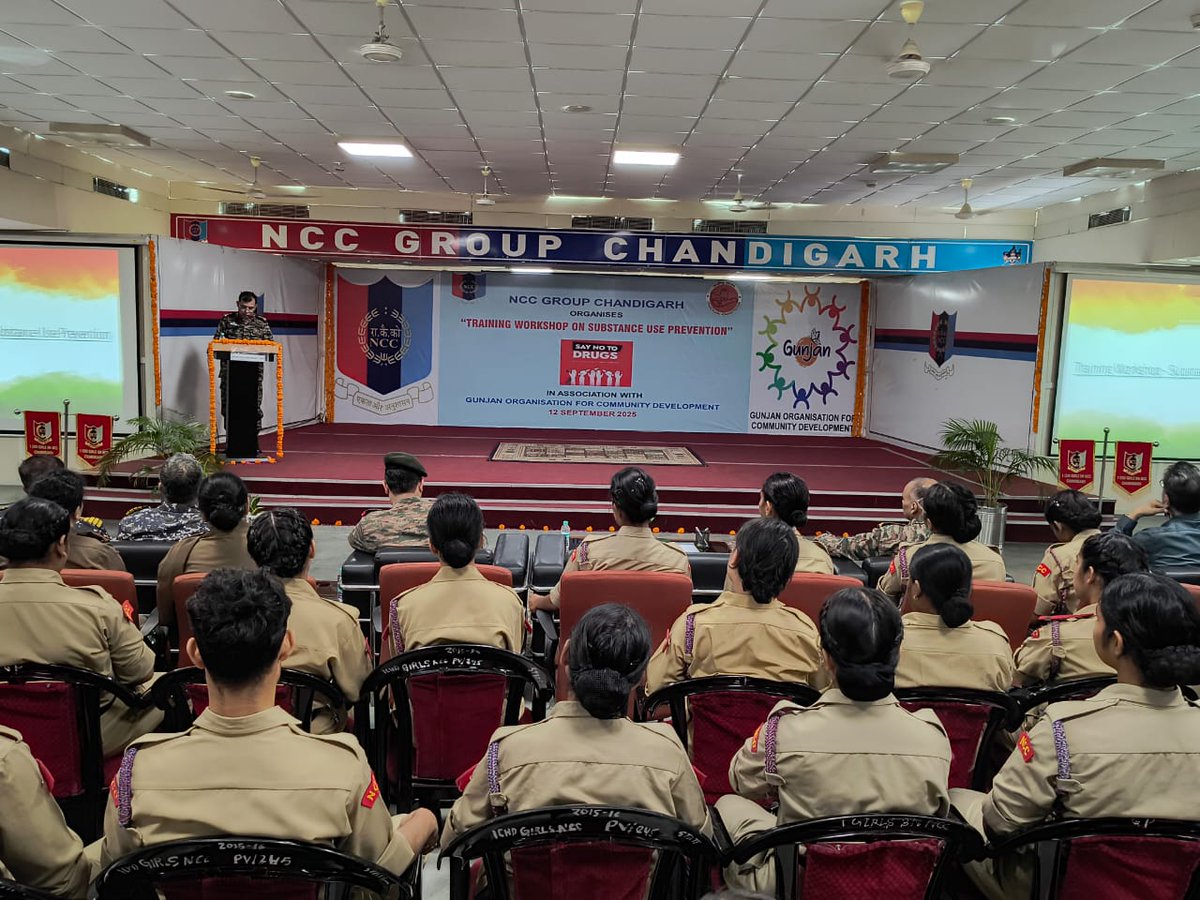CPhhp's tweet photo. #NCCGroupChandigarh conducted a day long "Trg Workshop on Substance Use Prevention" in collaboration with lead NGO at its HQ campus. Attended by 300 NCC SD/SW cadets, ANOs, officers &amp; PI staff. Aimed at community outreach &amp; awareness against drug use. @HQ_DG_NCC @gpsingh3para https://t.co/hbvOma2xvj