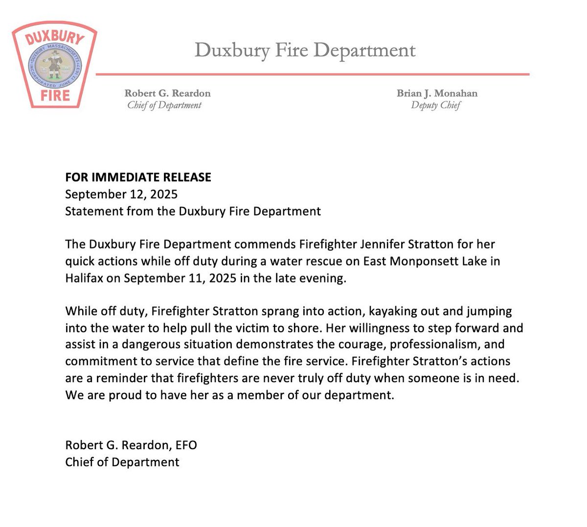 Duxbury Fire PIO tweet media