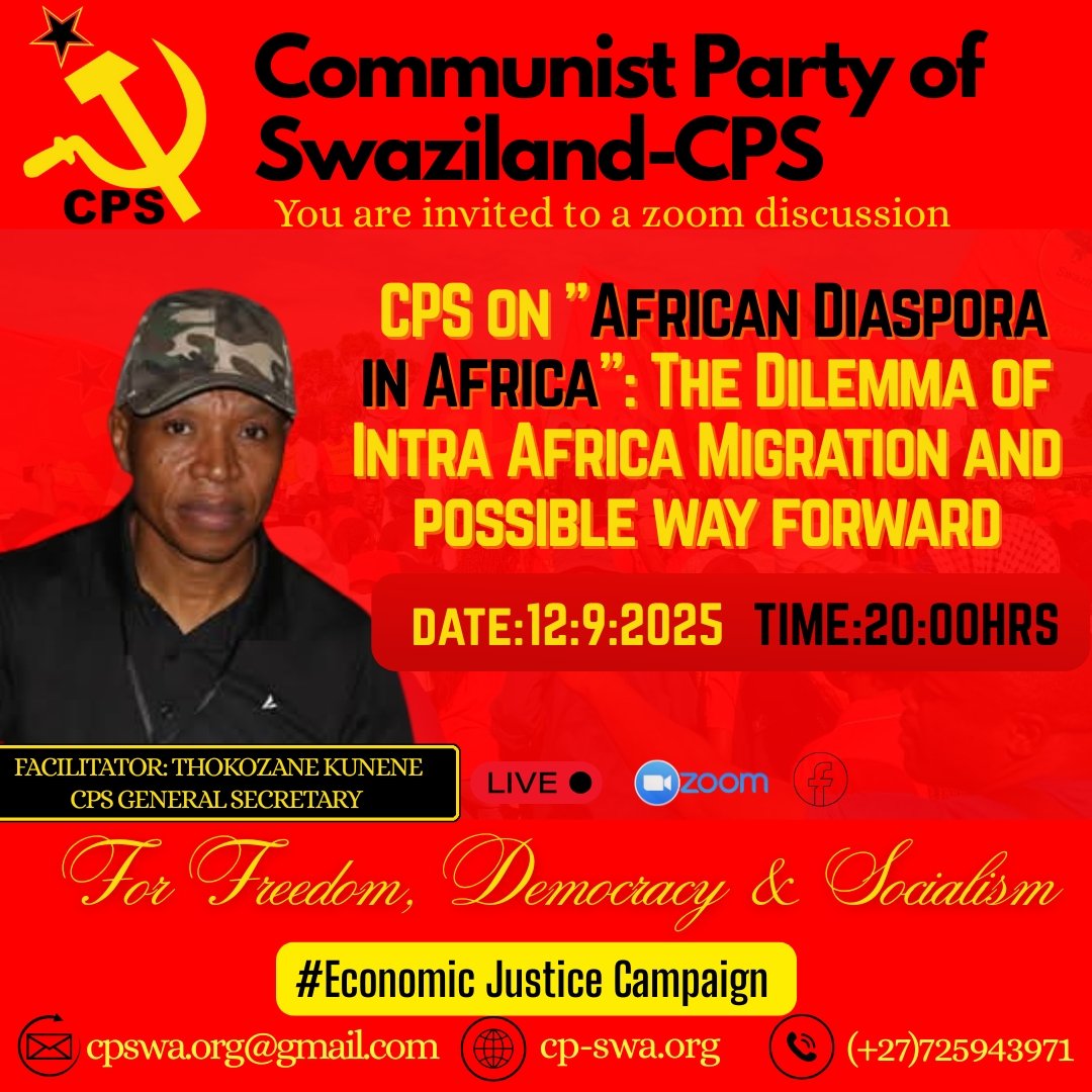CPS on "African Diaspora in Africa": The Dilemma of Intra-Africa Migration and Possible Way Forward. 

Join us for today's session with the General Secretary of the CPS, Cde Thokozane Kunene, leading the discussion at 8pm.