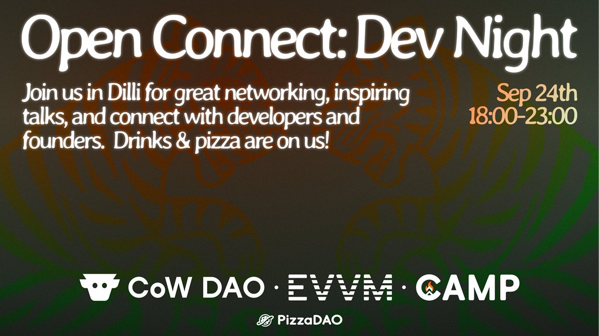 EVVM (@rollamate) on Twitter photo Delhi! 🇮🇳 You're invited! Join us on Sep 24th for our pre-<a href="/ETHGlobal/">ETHGlobal</a> side event. Open bar, merch, insightful talks, networking and unlimited pizza 🍕🍹 See you there! 
Limited spots FCFS: luma.com/0rw6q818 
Hosted by <a href="/CoWSwap/">CoW DAO</a> <a href="/campnetworkxyz/">Camp Network ⛺️</a> <a href="/RollAMate/">EVVM</a> <a href="/Pizza_DAO/">PizzaDAO 🍕🏴☠️</a> Delhi! 🇮🇳 You're invited! Join us on Sep 24th for our pre-<a href="/ETHGlobal/">ETHGlobal</a> side event. Open bar, merch, insightful talks, networking and unlimited pizza 🍕🍹 See you there! 
Limited spots FCFS: luma.com/0rw6q818 
Hosted by <a href="/CoWSwap/">CoW DAO</a> <a href="/campnetworkxyz/">Camp Network ⛺️</a> <a href="/RollAMate/">EVVM</a> <a href="/Pizza_DAO/">PizzaDAO 🍕🏴☠️</a>