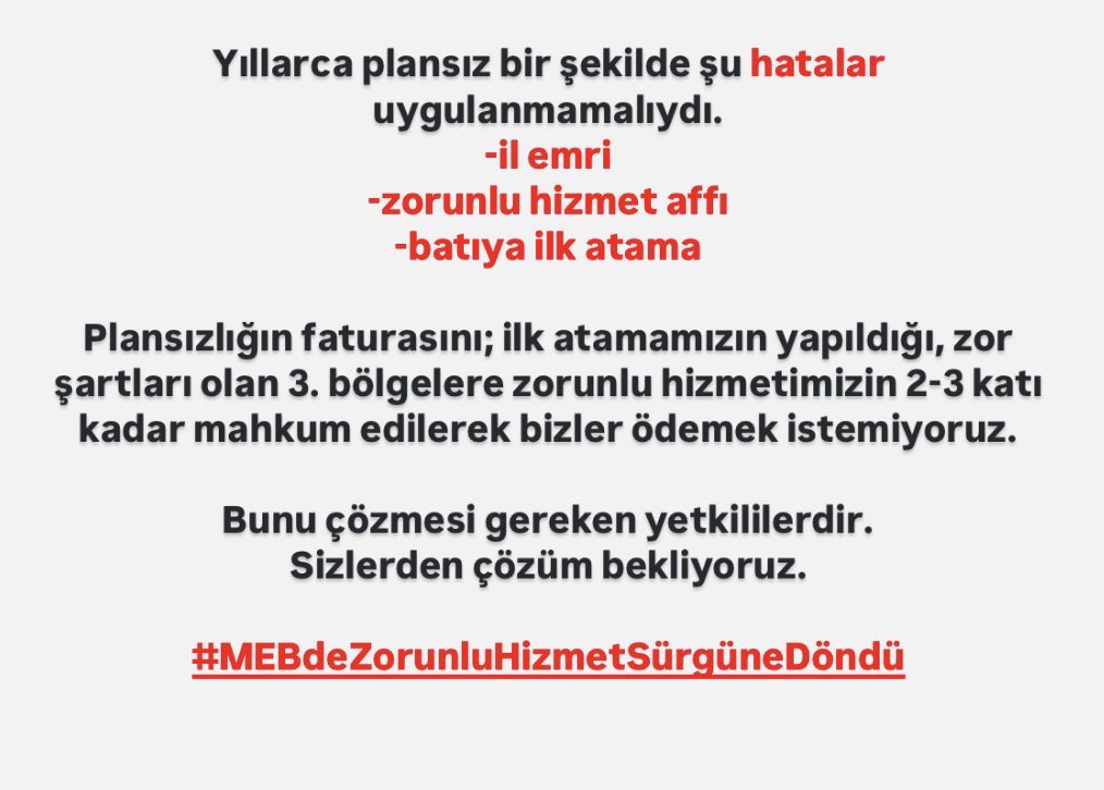 <a href="/ildisiplatformu/">İl Dışı Platformu (MEB)</a> <a href="/Yusuf__Tekin/">Yusuf Tekin</a> <a href="/cnnturk/">CNN TÜRK</a> <a href="/hakanchelik/">Hakan Çelik</a> Sayın yetkililer sizden çözüm bekliyoruz.Son 3-4 yıldır ildışı tayin olmak neredeyse imkansız olmuştu.Bu yıl kesin olarak imkansızlaştı. Bu ülkenin her yerinde çalışabilmek herkesin hakkı değilmi? Hemde 3. bölgede 10 yıla yakın çalışmış görevimizi tam anlamıyla yerine getirmişken