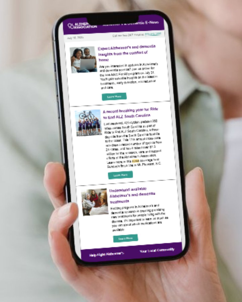 Sign up to read the latest news and highlights from the Georgia Chapter delivered right to your inbox every Wednesday afternoon. You can catch up and be informed in five minutes or less, then go on with your week. Sign up here: alz.org/e-news