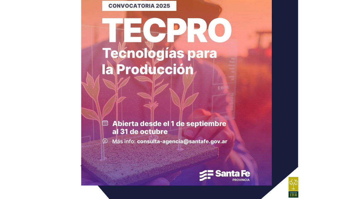 IBR (@ibr_conicet) on Twitter photo 📢 Abrió #TECPRO2025: Tecnologías para la Producción
La Fundación IBR es UVT habilitada para gestionar tu subsidio.
📅 Del 1/9 al 31/10
✉️ Escribinos: fundacion@fundacionibr.org.ar
#Innovación #Producción #UVT #SantaFe 📢 Abrió #TECPRO2025: Tecnologías para la Producción
La Fundación IBR es UVT habilitada para gestionar tu subsidio.
📅 Del 1/9 al 31/10
✉️ Escribinos: fundacion@fundacionibr.org.ar
#Innovación #Producción #UVT #SantaFe