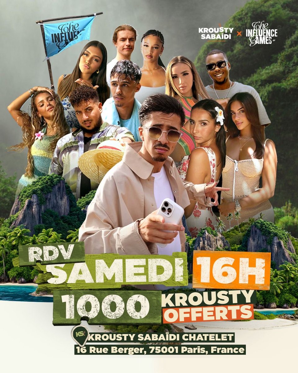 Krousty Sabaïdi (@kroustysabaidi) on Twitter photo 🔥 C’EST L’ÉVÉNEMENT DE LA RENTRÉE 🔥
Pour clôturer l’aventure en beauté, le GOAT Fares Salvatore et toute l’équipe Influence Games débarquent chez Krousty Sabaïdi – Paris Châtelet 😱🔥
Et parce qu’une surprise n’arrive jamais seule…
👉 1 000 KROUSTY OFFERTS pour l’occasion, 🔥 C’EST L’ÉVÉNEMENT DE LA RENTRÉE 🔥
Pour clôturer l’aventure en beauté, le GOAT Fares Salvatore et toute l’équipe Influence Games débarquent chez Krousty Sabaïdi – Paris Châtelet 😱🔥
Et parce qu’une surprise n’arrive jamais seule…
👉 1 000 KROUSTY OFFERTS pour l’occasion,
