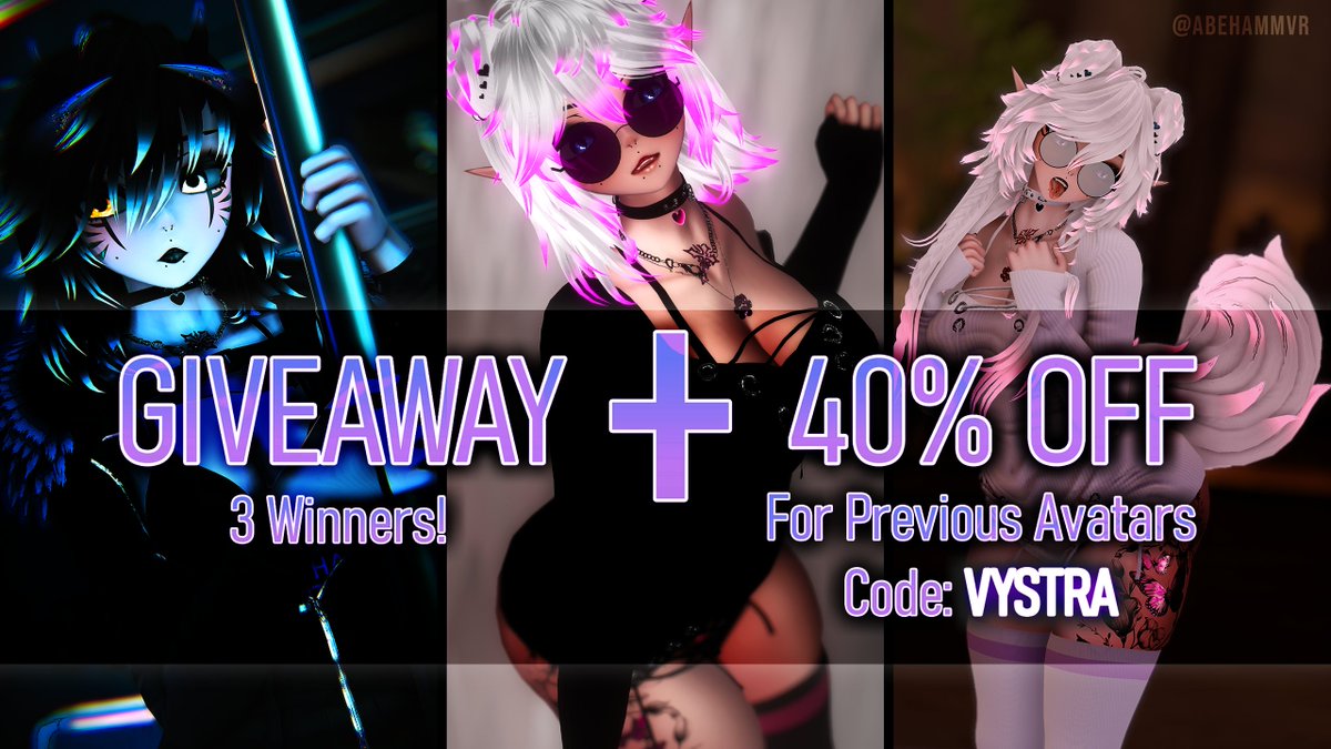 To celebrate Vystra’s release, 2 BIG things are happening!

1️⃣3 people will win Vystra, to enter you must Follow and Repost!

1️⃣Biggest SALE yet!! 40% OFF all my past avatars with code VYSTRA

Ends Sept 20