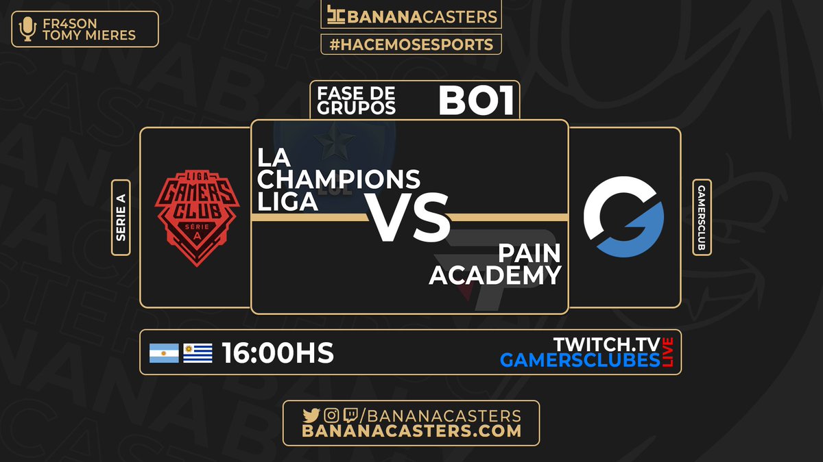 BananaCasters's tweet image. #SerieA 🔴 | @GamersClubCSes
Juega el campeón, 🇦🇷#LaChampionsLiga debuta este mes frente a @paiNGamingBR Academy 🇧🇷
⏰ 16:00HS
📺 twitch.tv/gamersclubes
🎙️ @Fr4son & @TomymieresOk
🖥️ @ElDoctorMuller
🎥 @magoscuro912
#Hacemosesports