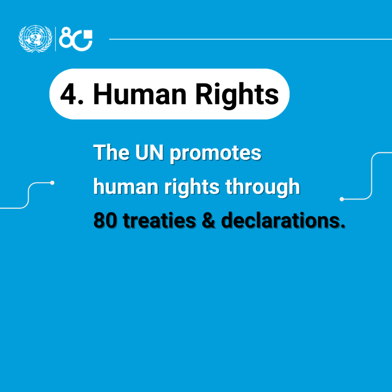 UN's tweet photo. For 80 years, the UN has been working to advance peace, dignity and equality for all on a healthy planet.

👉 Swipe to learn how the Organization is making a difference in the lives of people around the globe every day.