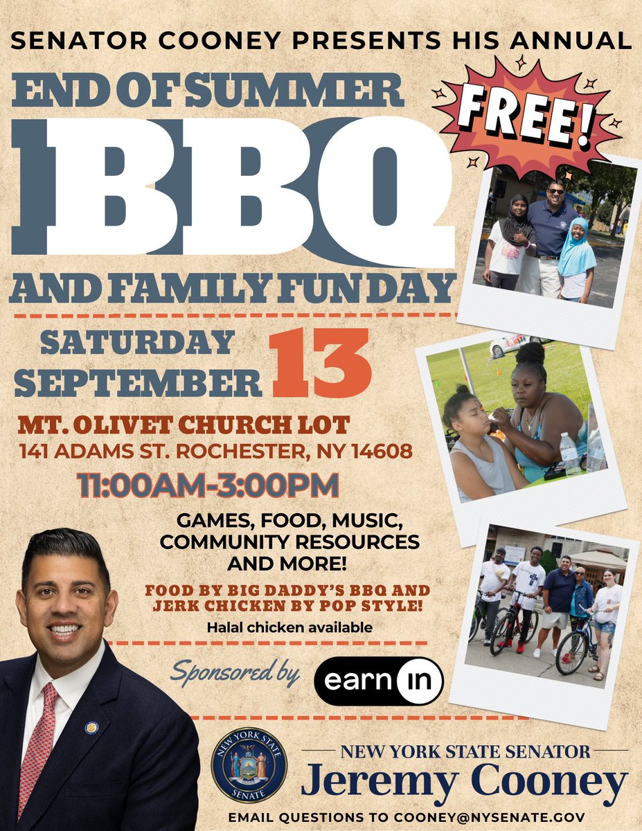 Our free annual End of Summer BBQ is tomorrow!

Join us for a fun-filled day with free food from Big Daddy's BBQ and Pop Style's famous jerk chicken, entertainment, and other activities for all ages. Hope to see you there!