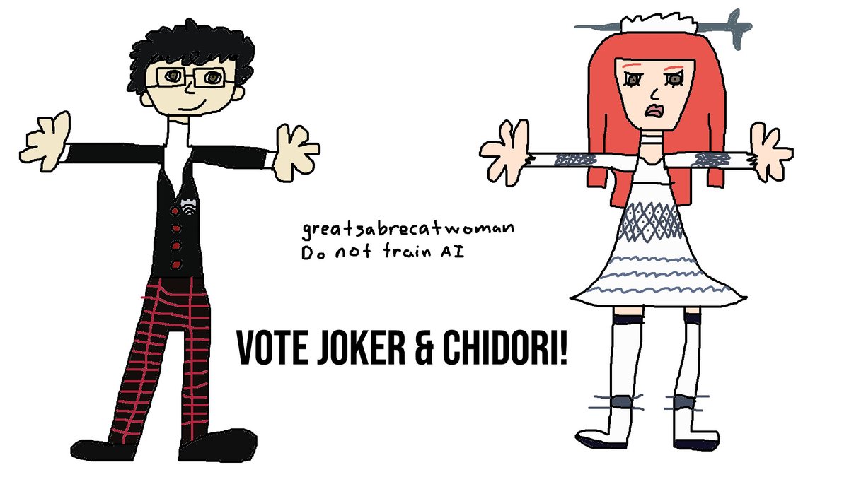 It's Day 12 of me drawing shitty fanart for #PersonaChampions but it's the first time I draw two characters in one post. Joker turned out good but Chidori had a complex design that I tried my best on, but you see the results.