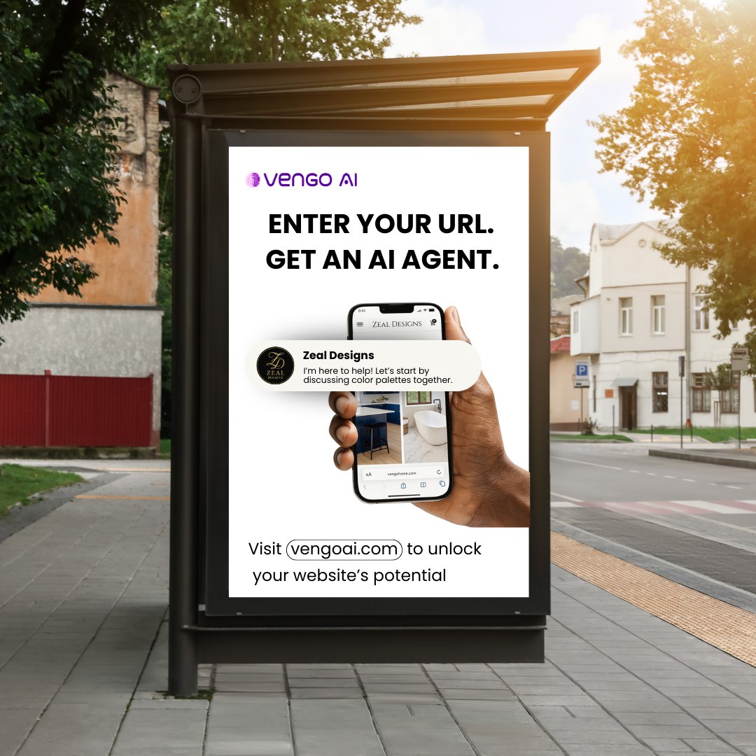 Vengoaiapp's tweet image. Is this the future of sidewalk advertising? 

Vengo AI makes your site work for you—literally. Just look at how Zeal Designs turned AI into a 24/7 design assistant.

🔗 vengoai.com

#SaaSMarketing #BusStopAd #VengoAI #TechAdvertising #AIAssistant #LeadGen