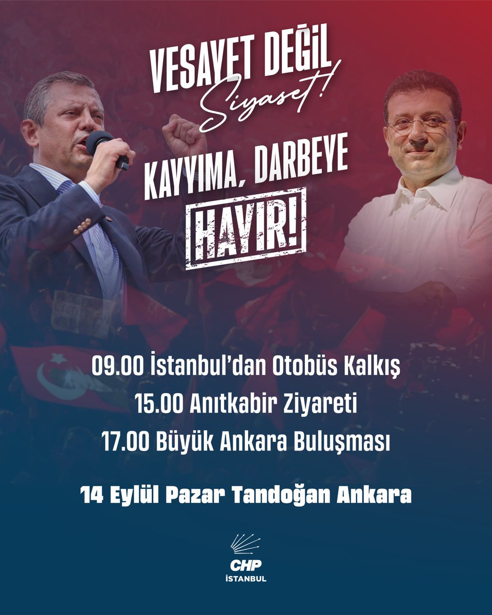 ozgurcelikchp's tweet image. Darbecilere karşı kenetleniyoruz.

Kurulduğu günden bu yana üyelerinin hür iradesiyle hareket eden partimize, halkımızın 102 yıllık evine Genel Başkanımız Özgür Özel liderliğinde, hep birlikte sahip çıkıyoruz.

CHP teslim alınamaz. 

📆 14 Eylül Pazar
📍Ankara