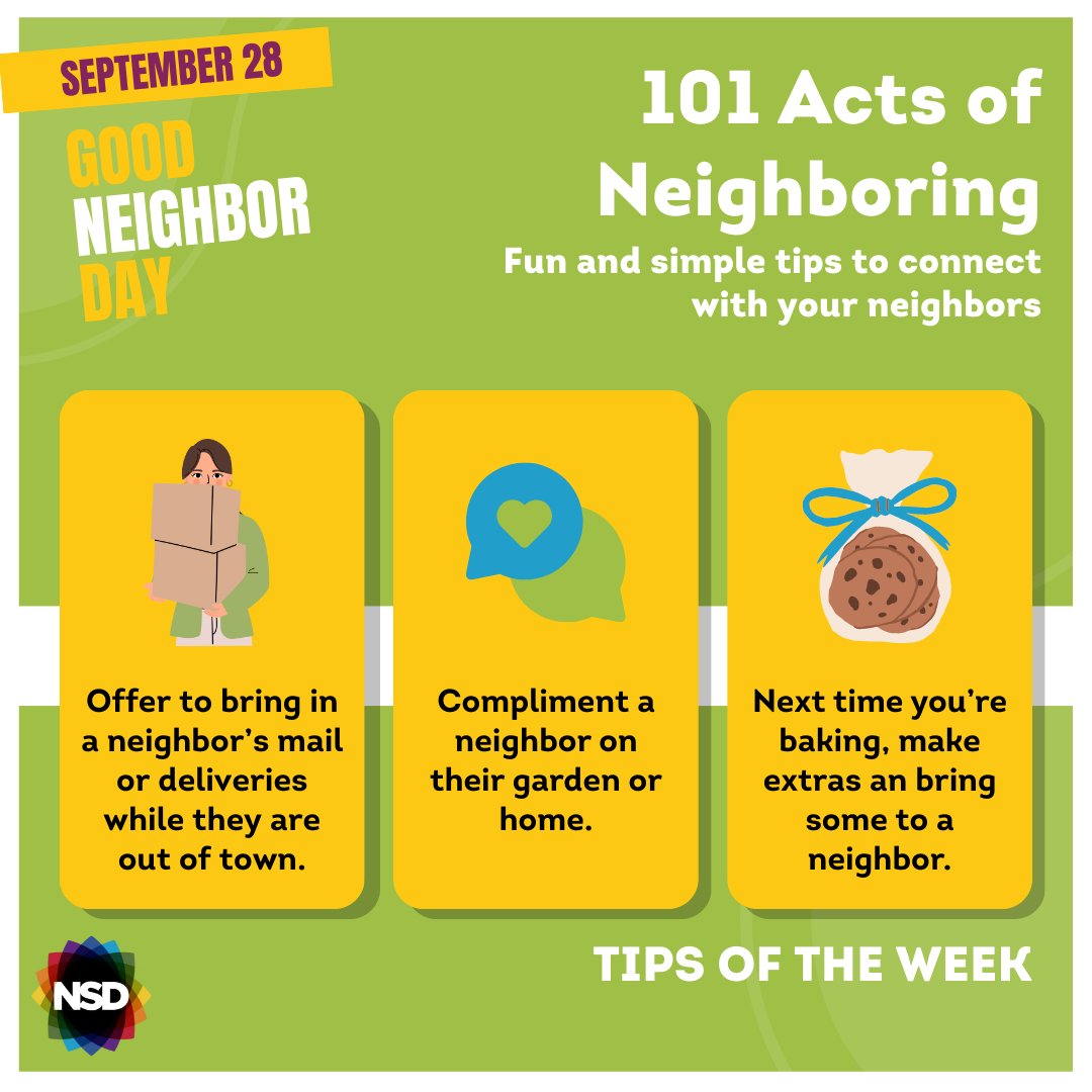 You don't need a block party to be a good neighbor. Start small and simple! Here are three more easy ways to build relationships with your neighbors during the countdown to <a href="/goodneighborday/">National Good Neighbor Day</a>.

More tips: bit.ly/465aHsk