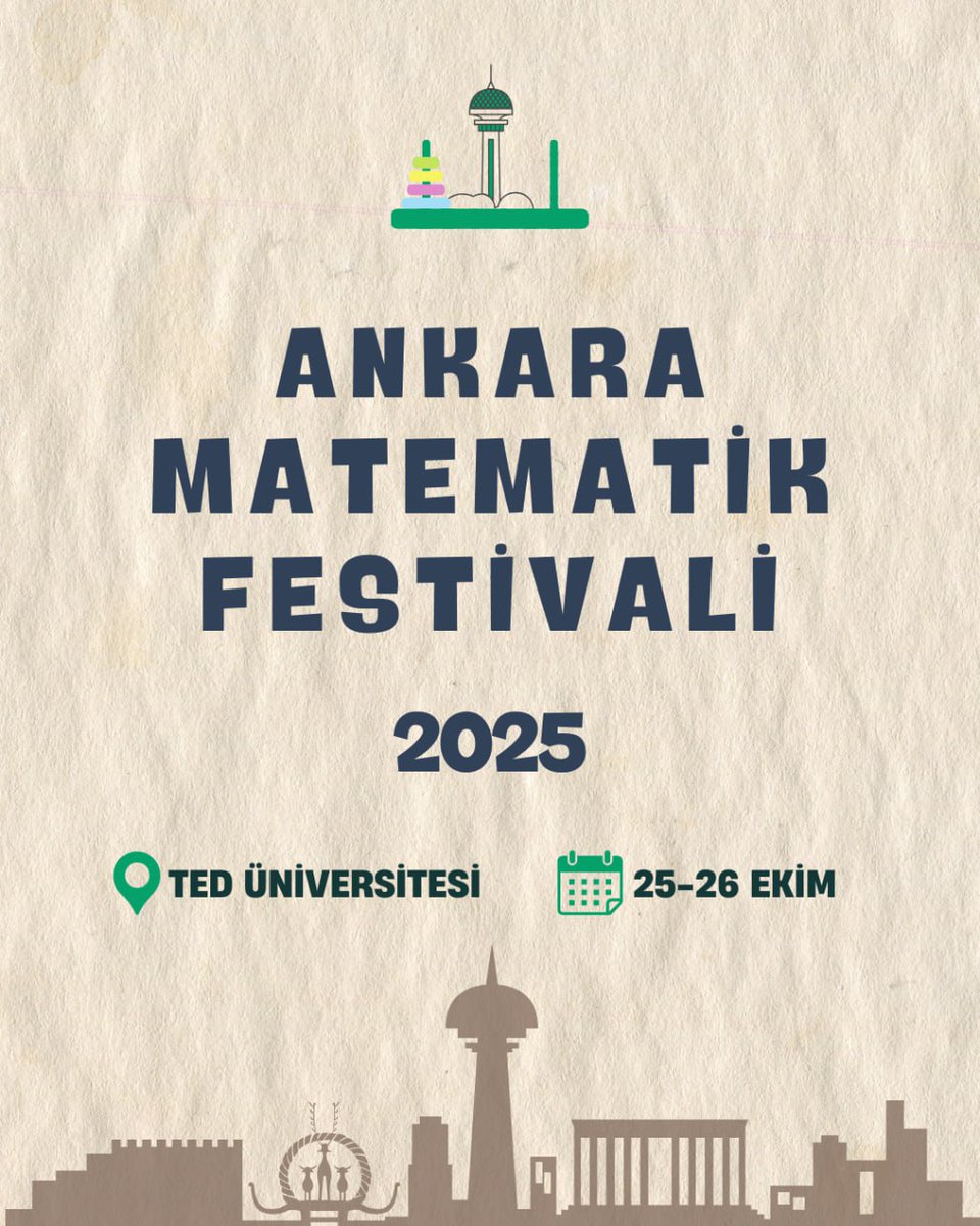 Bu yıl yine Ankara’da buluşuyoruz 🙌
2. Ankara Matematik Festivali 25-26 Ekim 2025 tarihlerinde TED Üniversitesinde 🎉
Atölyeler, paneller, konuşmalar ve matematik dolu aktivitelerle dopdolu bir festival sizi bekliyor! 🚀

👉 Ayrıntılar çok yakında, takipte kalın!