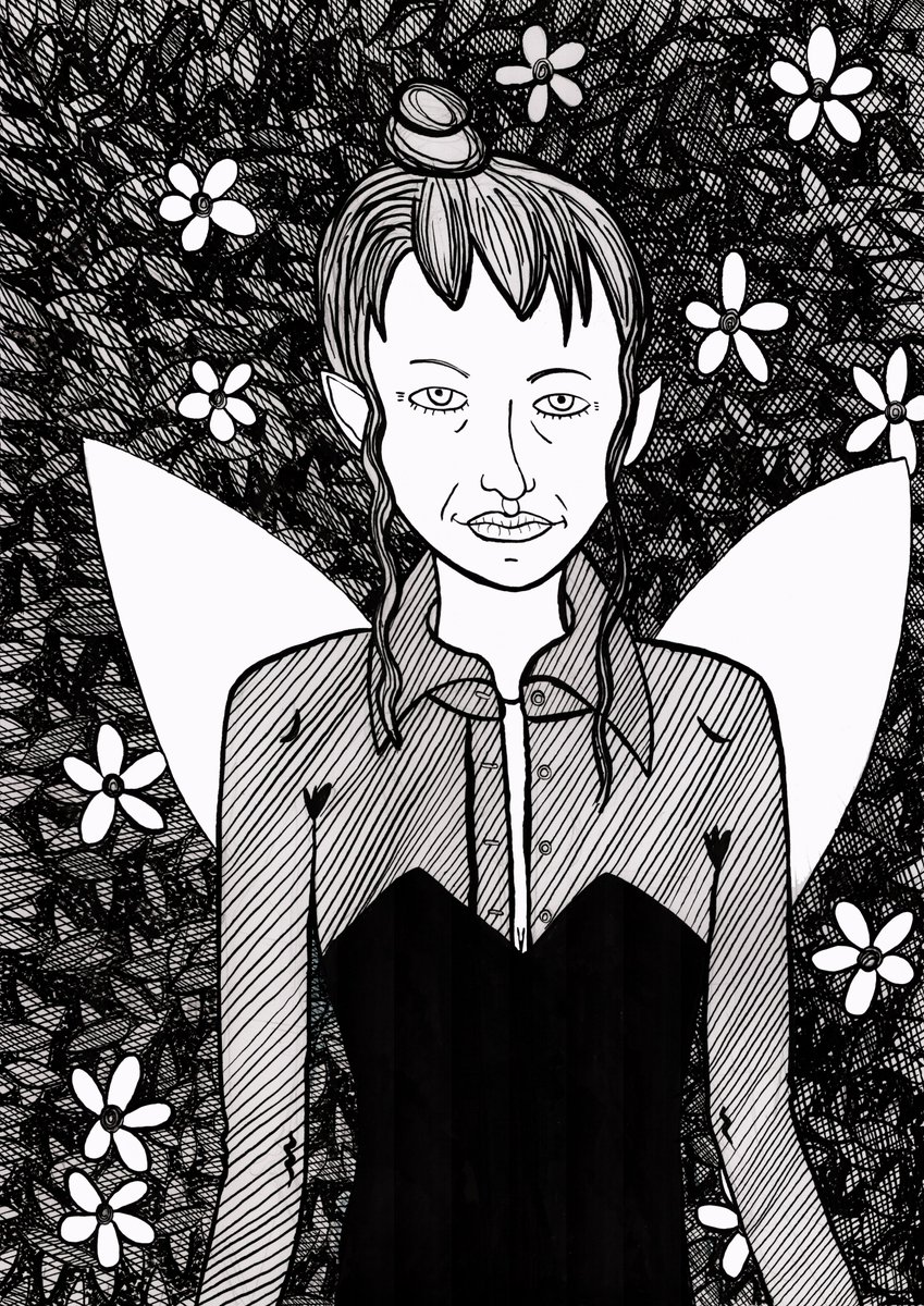 Last of the drawings I did over the summer #art #sketch #ink #penandink #illustration #lgbtq #queer #queerart #originalcharacter #fantasyart #magicalrealism #fairy #fairyart