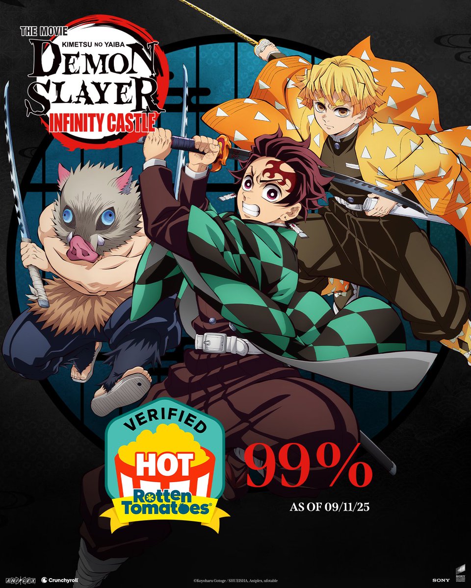 Just hit theatres and already Rotten Tomatoes Verified Hot! Get tickets NOW to see Demon Slayer: Kimetsu no Yaiba Infinity Castle on the biggest and best screen possible. #DemonSlayer 

angelikafilmcenter.com