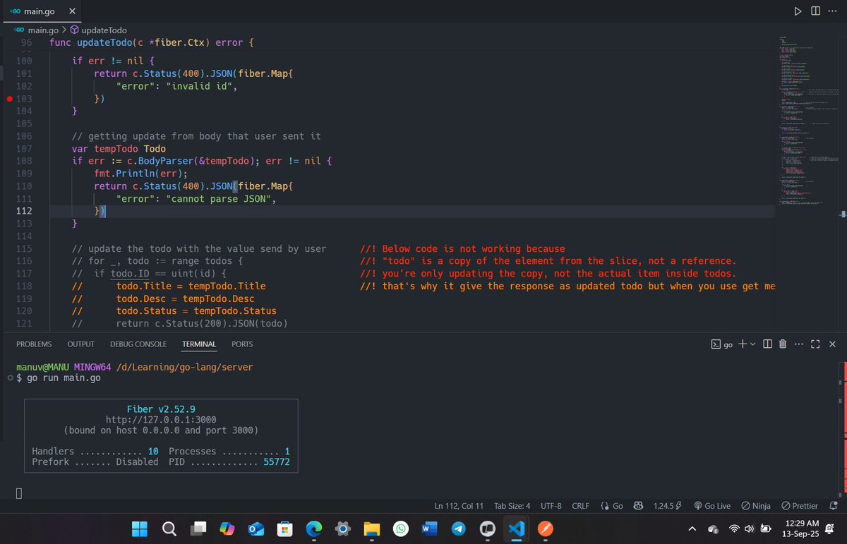 itz_manuv's tweet image. Love Coding on Weekends 💻✨
Exploring GoLang + Fiber and building a simple Todo App.
Loving the process of learning something new & fixing errors step by step. 🚀
#Golang #CodingWeekend #DevLife #LearningByDoing