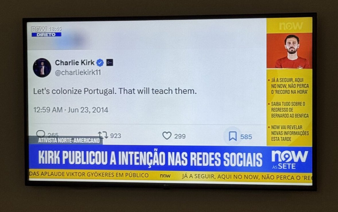 Uma pequena amostra do nível de lavagem que chega a quem recebe notícias pelos big media.

Este tweet é verdadeiro e foi feito após um jogo Portugal - Estados Unidos em que Portugal empatou 4 minutos depois do tempo regulamentar. Kirk tinha 20 anos.