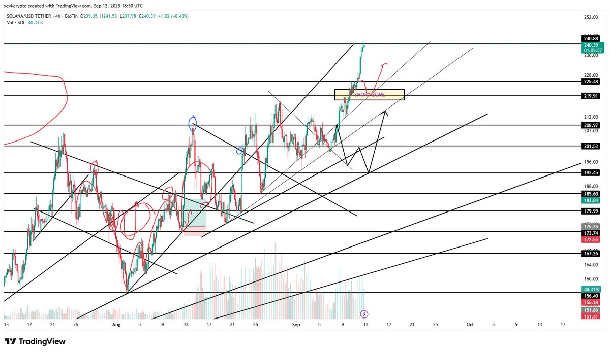 #SOL $SOL :  im looking to short solana if daily close below 241 , which is my resistance , my sl would be 4h close above 246 , and for peole who wanna have price sl , you can use 247 , i would risk 0.5R on it , since it friday and weekends can get freaky , my tp would be 225.48.