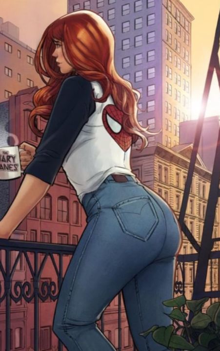 RedAndWebbed's tweet image. ⠀
         The redhead enjoying her afternoon coffee
             on the balcony. 
⠀