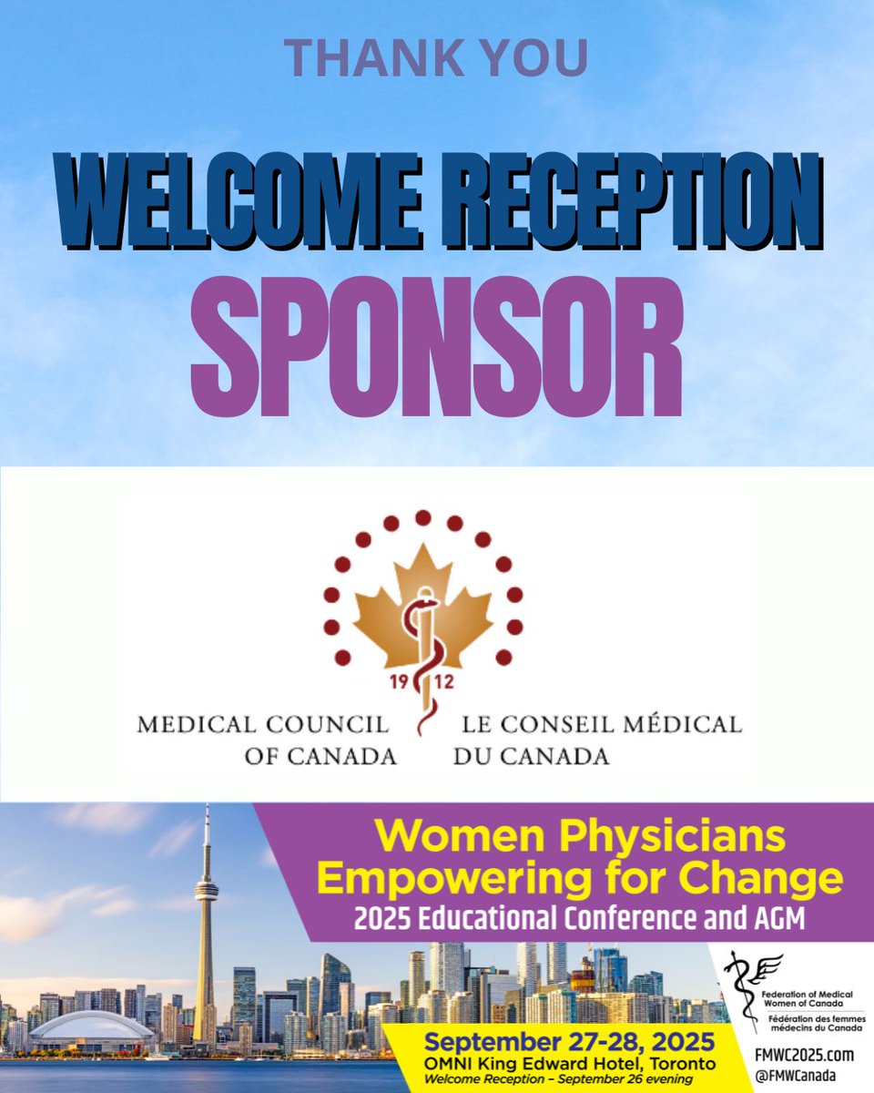 We’re proud to recognize our Welcome Reception sponsor, Medical Council of Canada, for supporting the Women Physicians Empowering for Change Conference &amp; AGM!

Their commitment partnership helps champion #WomenInMedicine &amp; drive meaningful change.
#FMWC2025 #EmpoweringChange