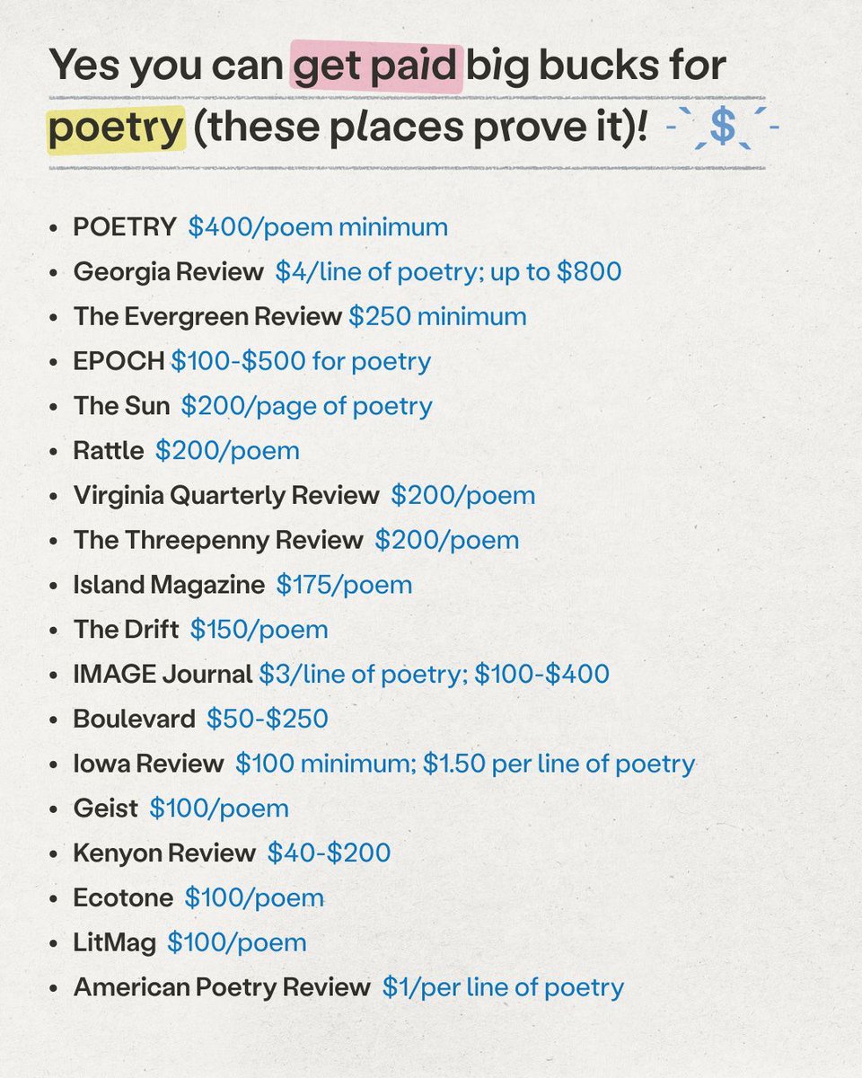 For anyone who’s ever been told “poetry doesn’t pay” … here’s proof it sometimes does. File under: unexpected checks, joy, &amp; validation. 🌟 

Click here to submit: chillsubs.com/lists/big-buck… 

#writingcommunity
