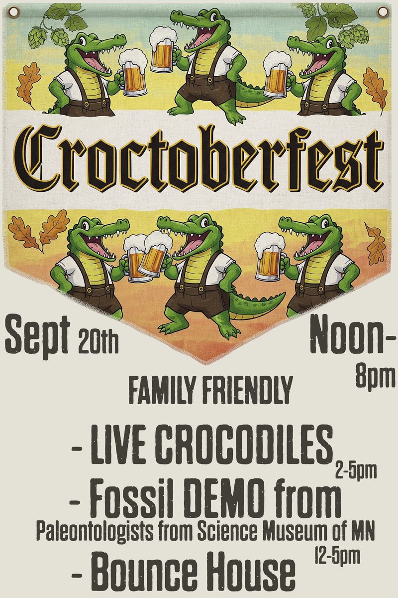 Happy #FossilFriday! CroctoberFest is just 8 days away at <a href="/BadWeatherBrew/">Bad Weather Brewing</a> Come see this awesome jaw of Gryposuchus, an extinct croc from South America about 15 million years ago, and SO much from the <a href="/sciencemuseummn/">Science Museum of Minnesota</a> on Saturday, Sept 20 (12-5pm)! 🐊🍻🐊