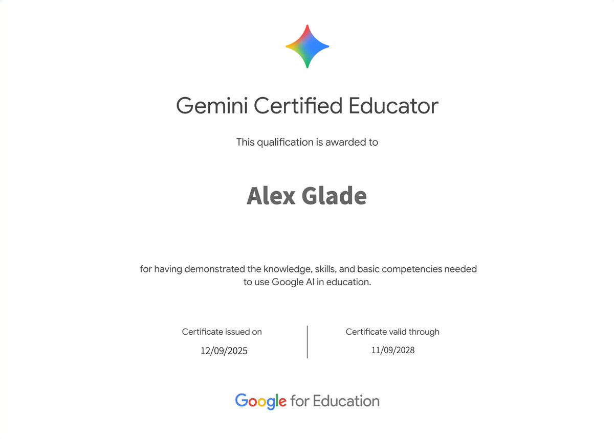 I'm excited to officially be a Gemini Certified Educator!

I'm ready to use what I've learned to help students and educators explore the potential of AI.

Learn more about the program here: educertifications.google

#GeminiCertifiedEducator #Gemini #AIinEducation #EdTech