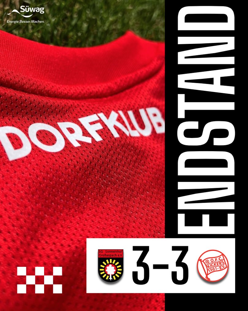 ⏹️ | 𝐀𝐁𝐏𝐅𝐈𝐅𝐅

Ein Wort: Wahnsinn! 🤯 Wir drehen einen 0:2-Rückstand gegen die Kickers Offenbach in den Schlussminuten noch in ein 3:2. Kassieren dann aber mit der letzten Aktion noch das 3:3. 

Männer, Respekt für dieses unfassbare Comeback. Überragend! 🔥