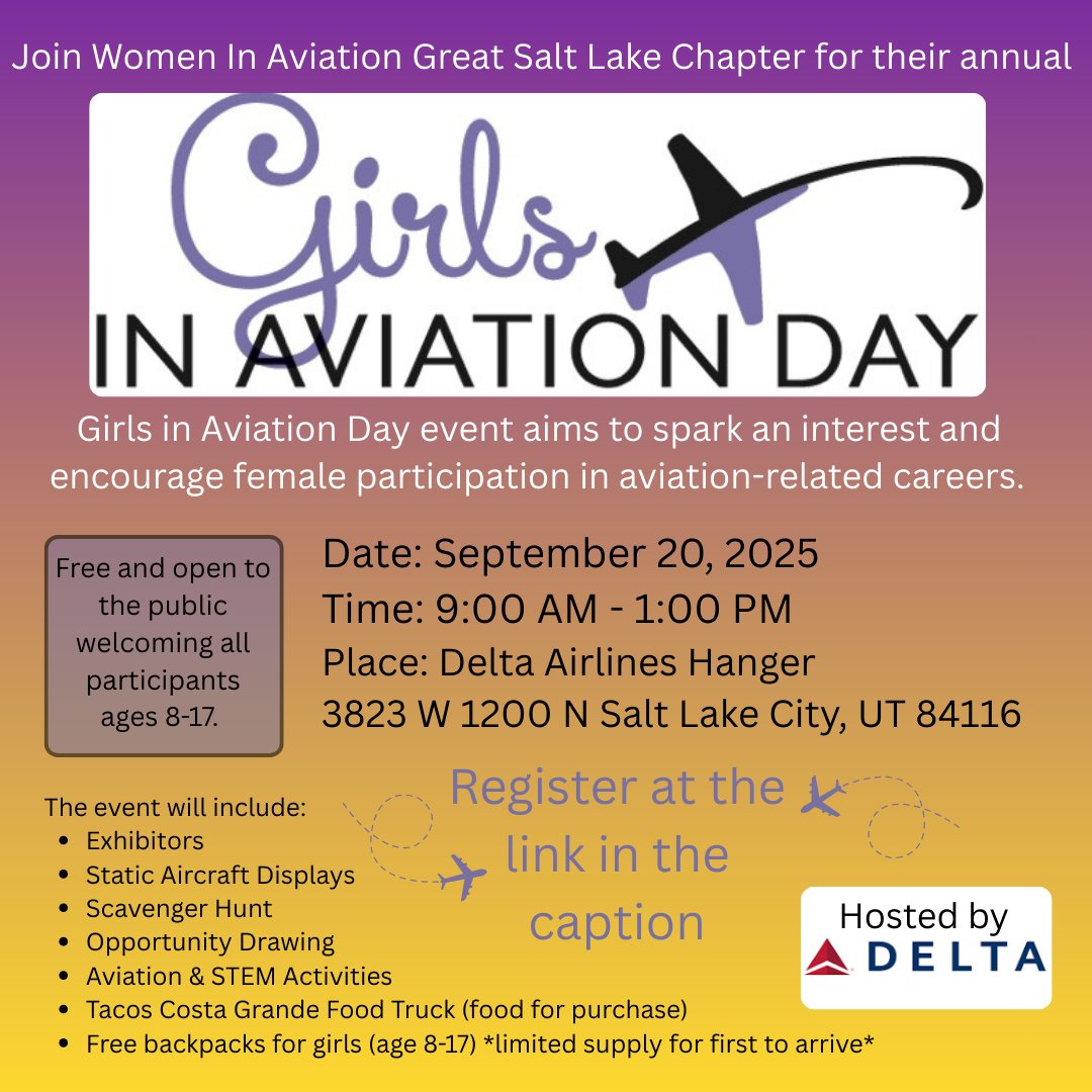 Don't forget Girls In Aviation Day is this Saturday, September 20, 2025. Register here - zeffy.com/en-US/ticketin…