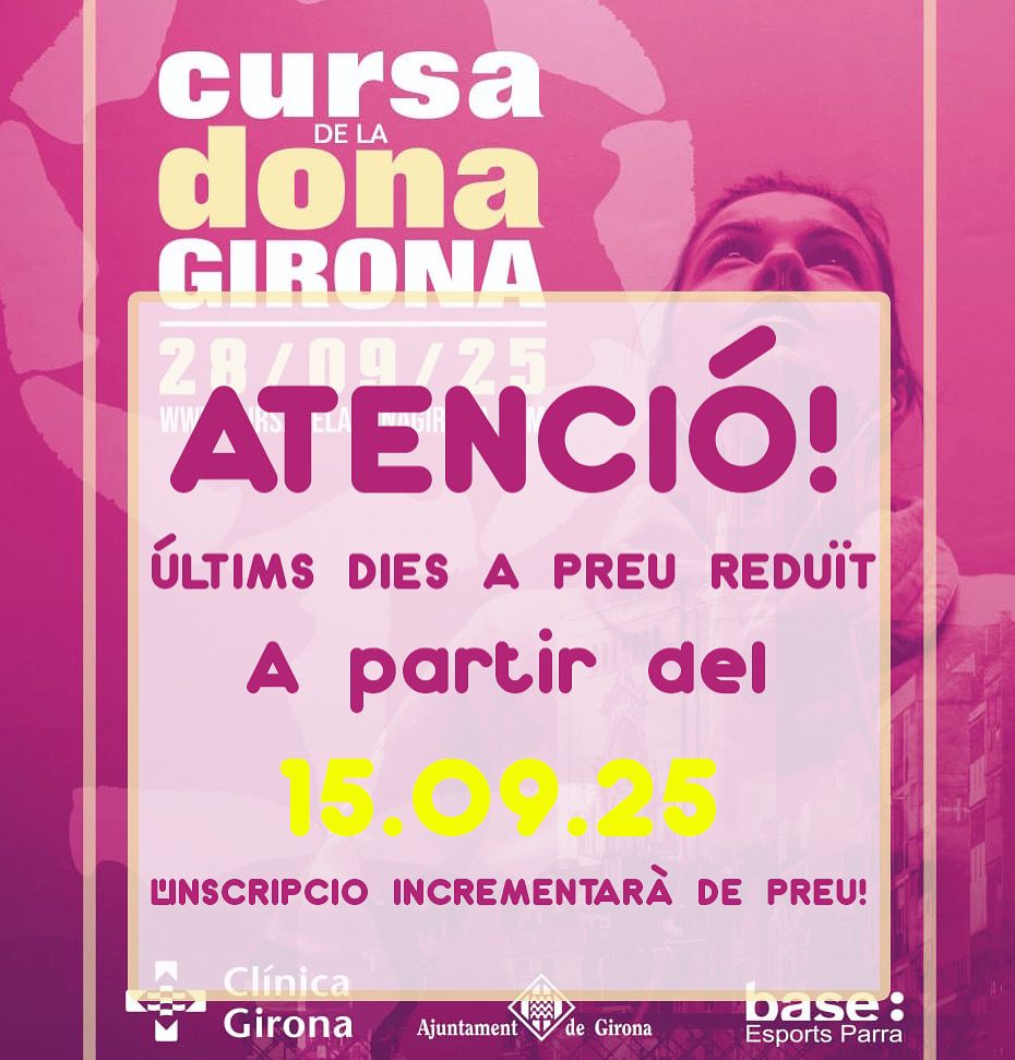 ATENCIÓ!!!!! 

Has fet la teva inscripció a la #cursadeladonagirona??????

No esperis més!
👇🏼👇🏼👇🏼👇🏼👇🏼👇🏼👇🏼👇🏼
cursadeladonagirona.com

 #cursadeladonagirona2025 #gironacorre #sheruns #gironarunning #gironarunnerslife

#CursaDeLaDonaGirona💜 
#Finisher
 #Hemcrescutjuntes