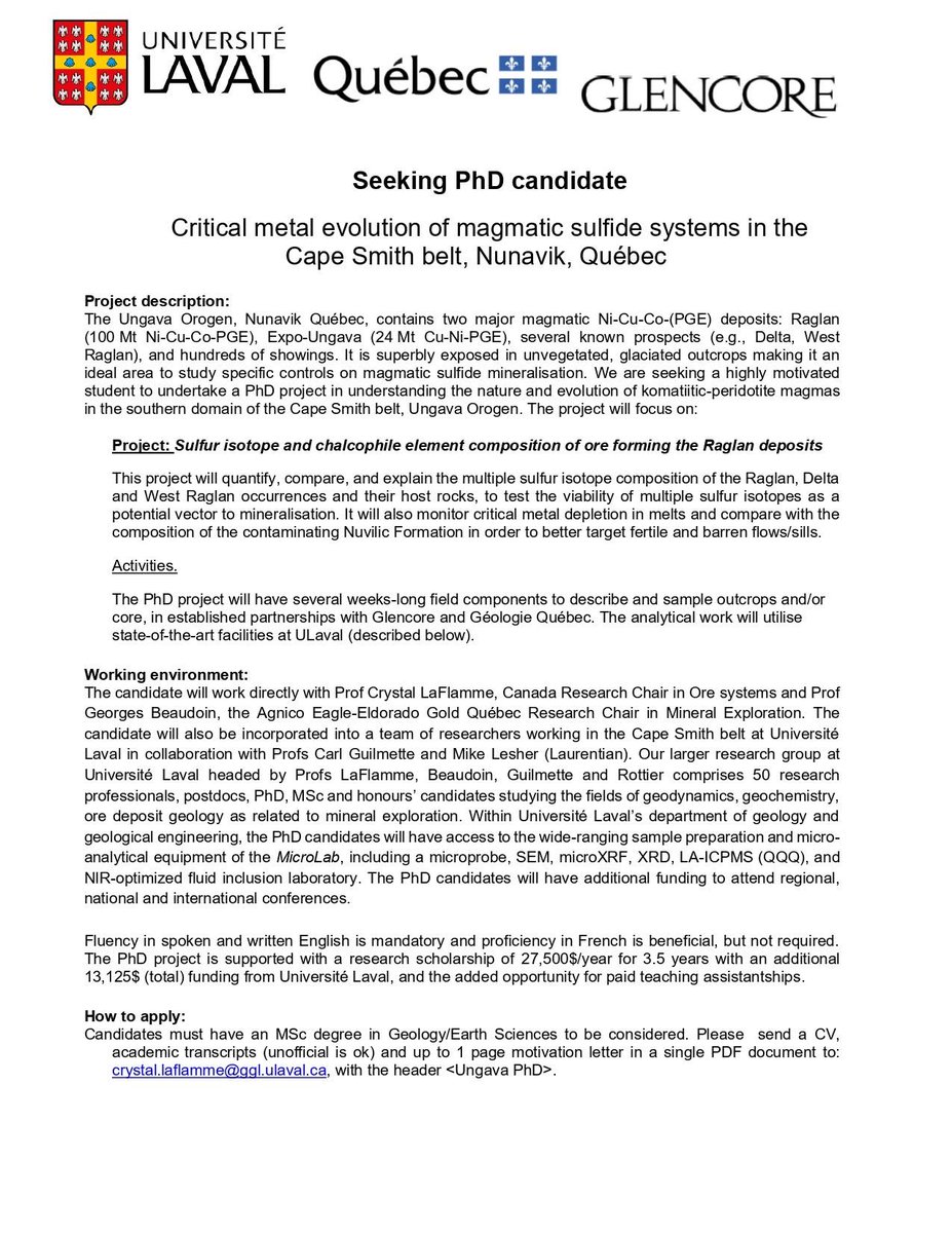 Fully-funded PhD position at the University of Laval in Canada for those with background in Earth Science, or Geology.