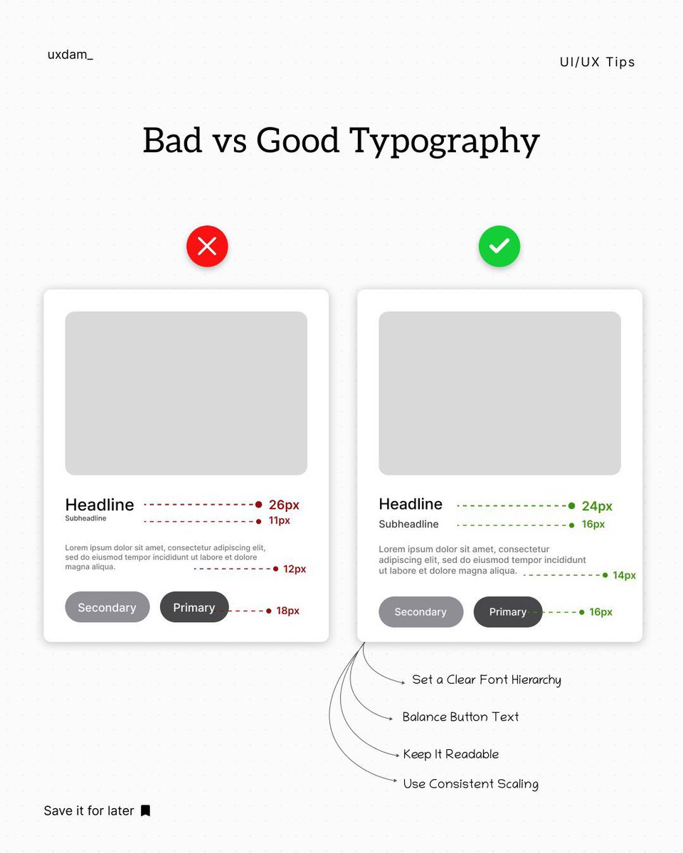 UiSavior's tweet image. Learn the difference between bad and good typography with these UI/UX tips!