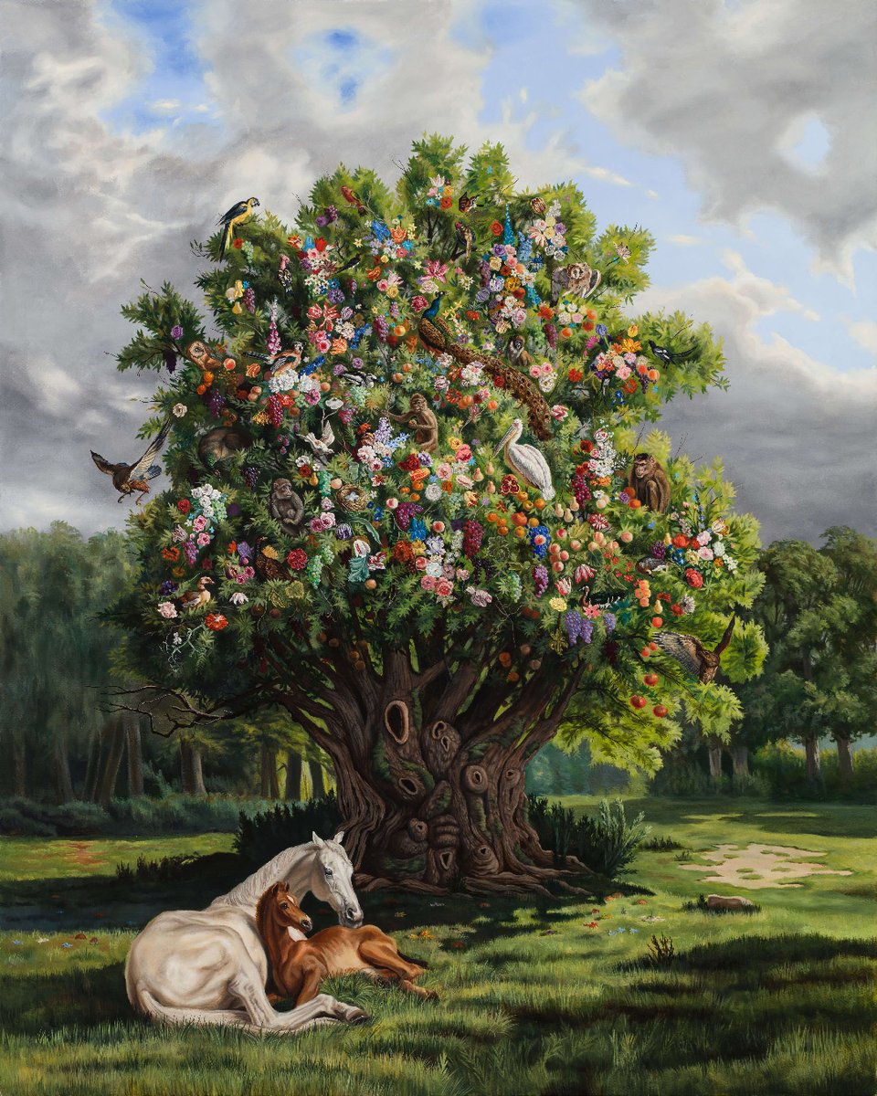 Tomorrow: Robin Hextrum’s Magical Realism opens at Abend Gallery.  

✨ Reception: Sat, Sept 13, 5–8 PM  
🎤 Artist Talk: 6 PM  

Shown here, "Yggdrasil," a tree of life painting inspired by myth and motherhood.  

Tap our bio link to learn more.